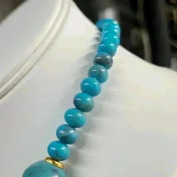 Vintage Turquoise? faux Turquoise with gold beads necklace - Picture 15 of 16